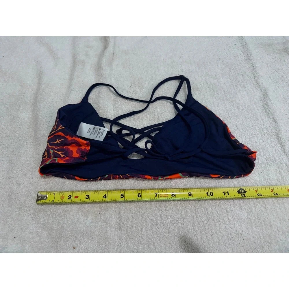 L*Space Bikini Top D/D Floral Tropical Lace Up Front Orange Purple Strappy Back